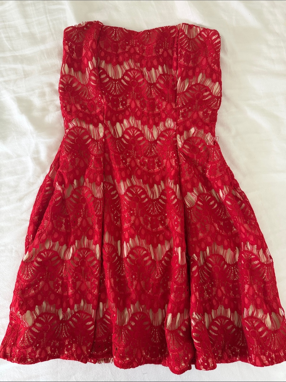 Strapless Red Lace Skater Dress